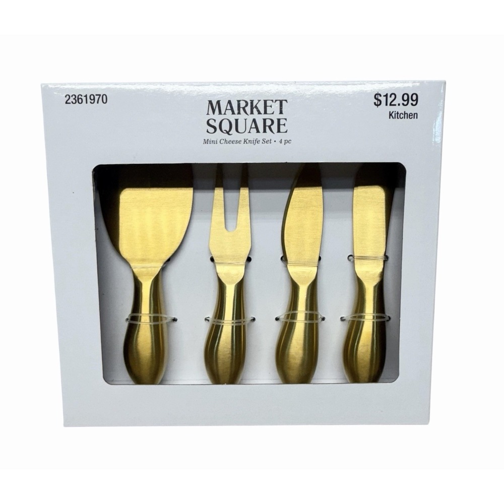 Market Square Mini Cheese Knife Set, 4pc Gold Metal Glossy Modern Spreaders